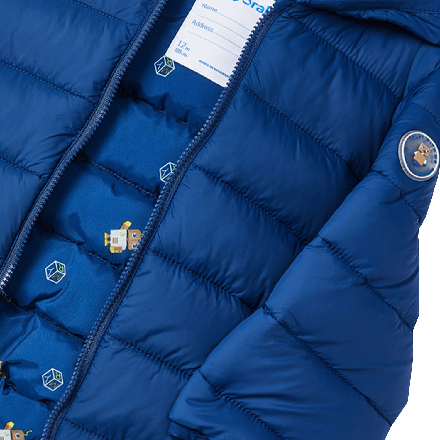 Younger Boys Blue Puffer Jacket, 1, hi-res