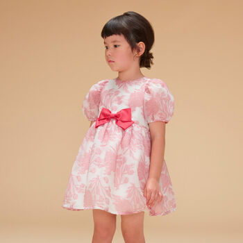 Girls White & Pink Floral Organza Dress