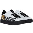 White & Black Logo Leather Trainers, 1, hi-res
