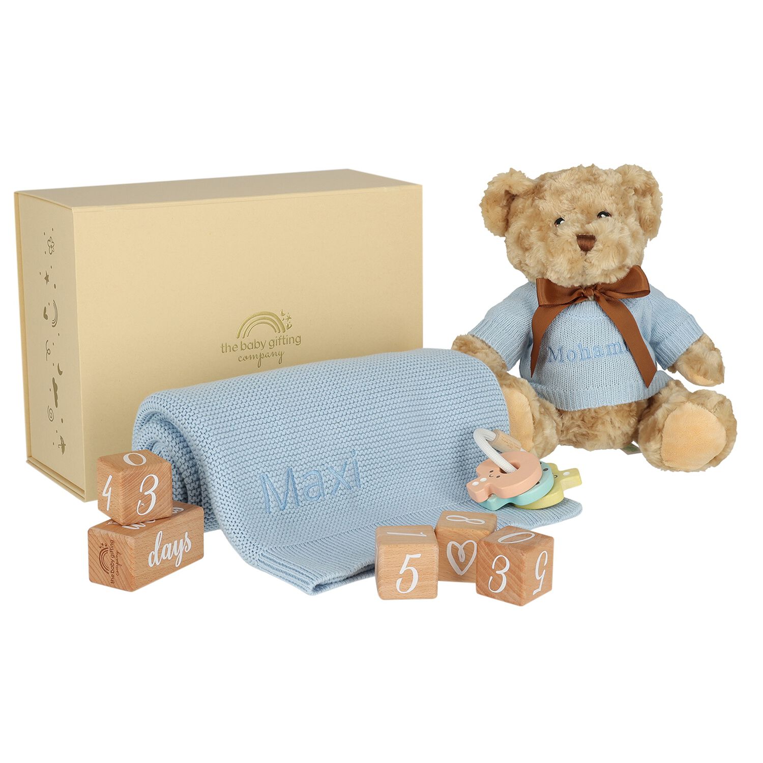 Boys Blue Milestone Snuggles Personalised Baby Gift Set, 1, hi-res