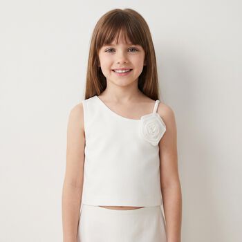 Girls White Rose Applique Top