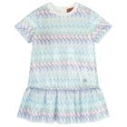 Girls White & Blue Zig Zag Embellished Sequin Dress, 2, hi-res