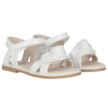 Girls White Logo Flower Sandals 