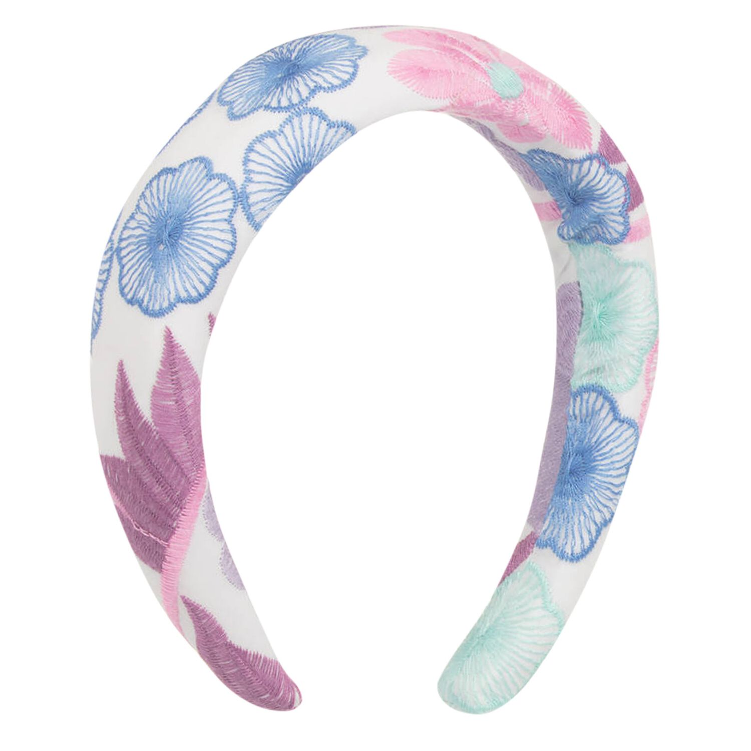 Girls White Embroidered Floral Headband, 1, hi-res image number null