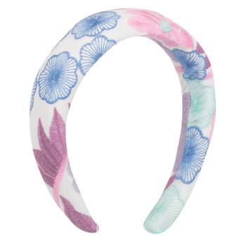 Girls White Embroidered Floral Headband