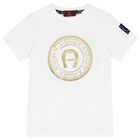 Boys White & Gold Logo T-Shirt, 1, hi-res