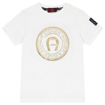 Boys White & Gold Logo T-Shirt