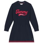 Girls Navy Blue Logo Knitted Dress, 1, hi-res