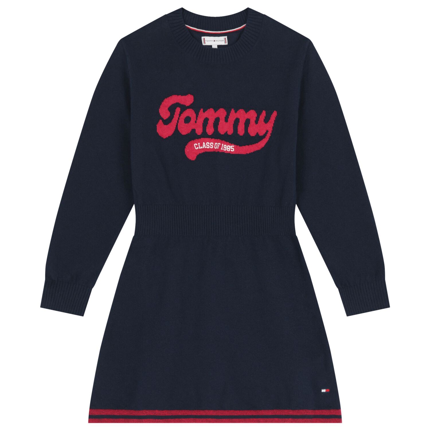 Girls Navy Blue Logo Knitted Dress, 1, hi-res