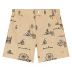 Younger Boys White & Beige Teddy Bear Logo Shorts Set, 1, hi-res