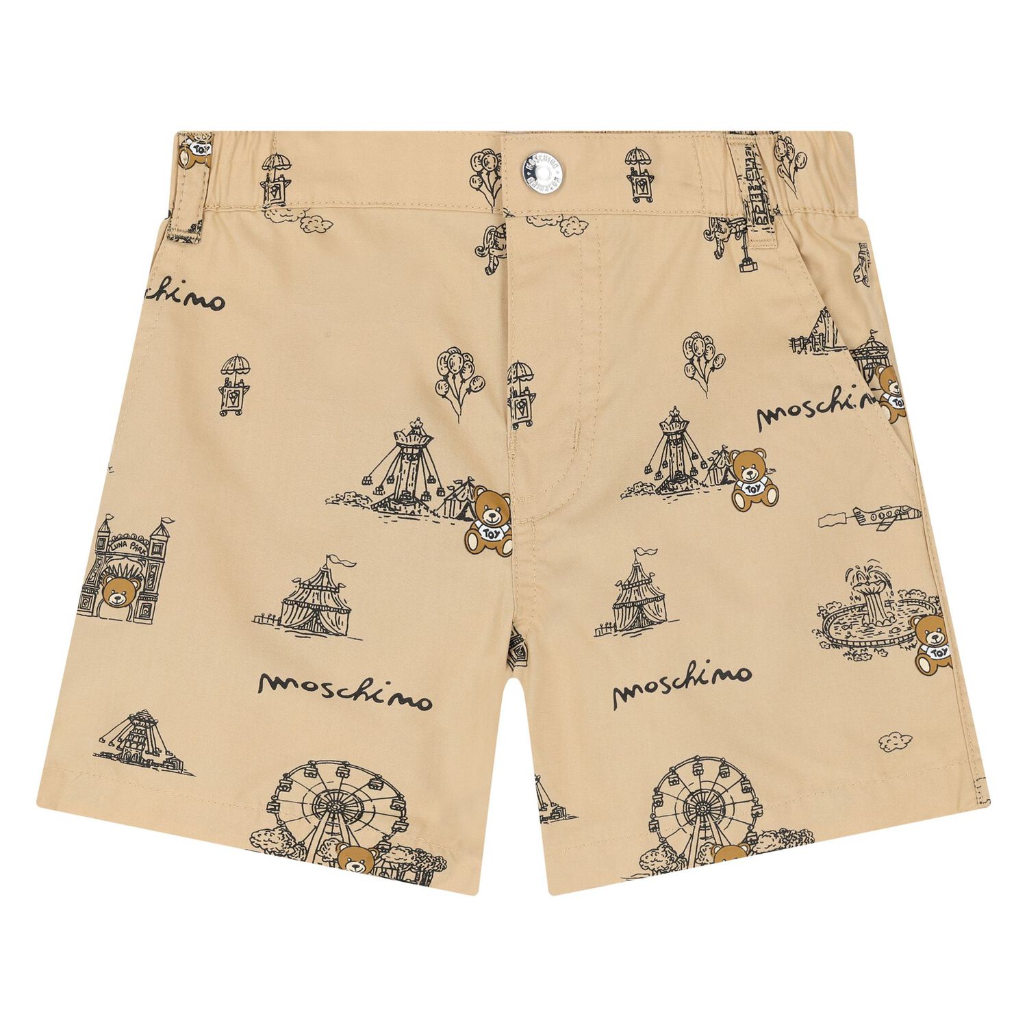 Younger Boys White & Beige Teddy Bear Logo Shorts Set, 1, hi-res