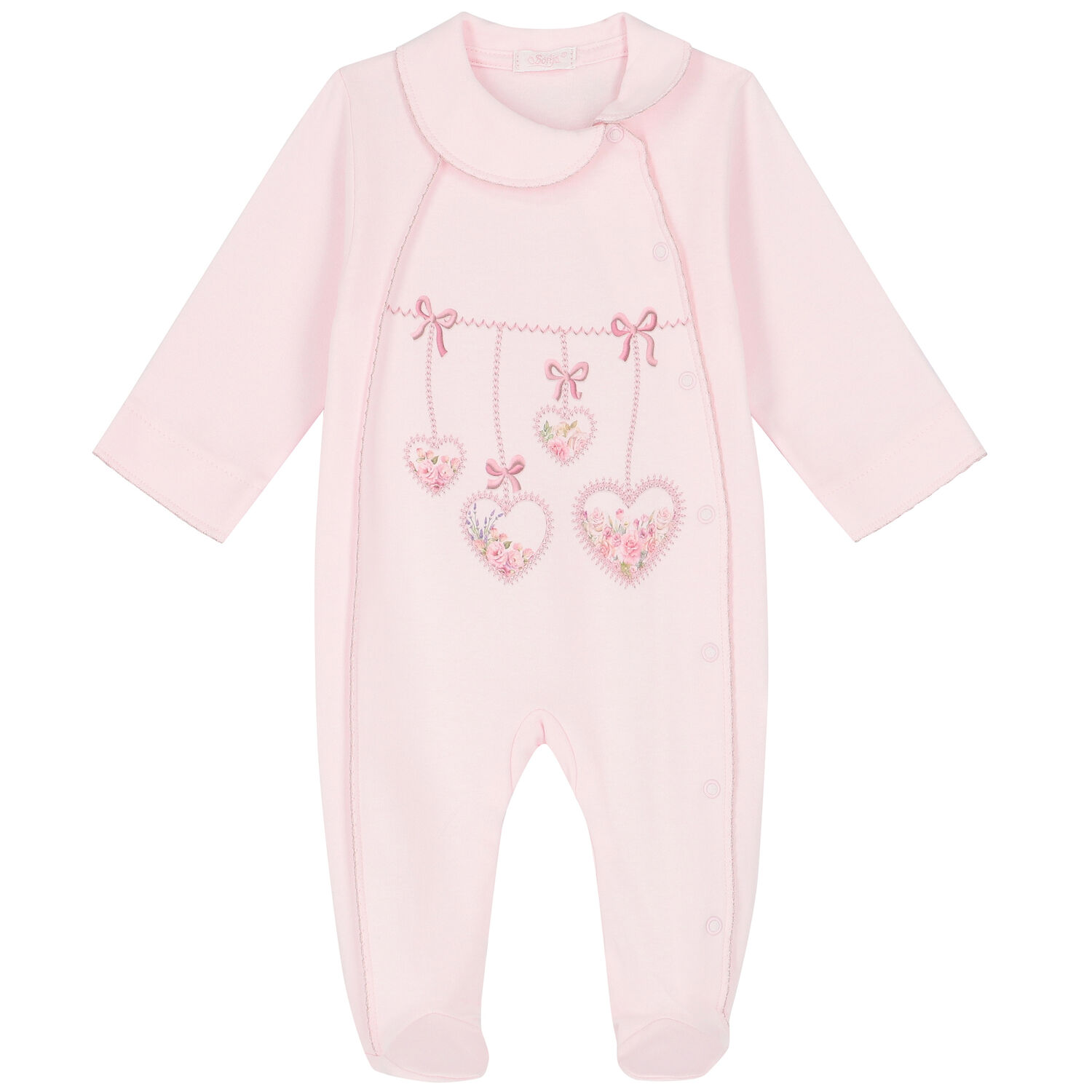 Baby Girls Pink Hearts Babygrow, 1, hi-res