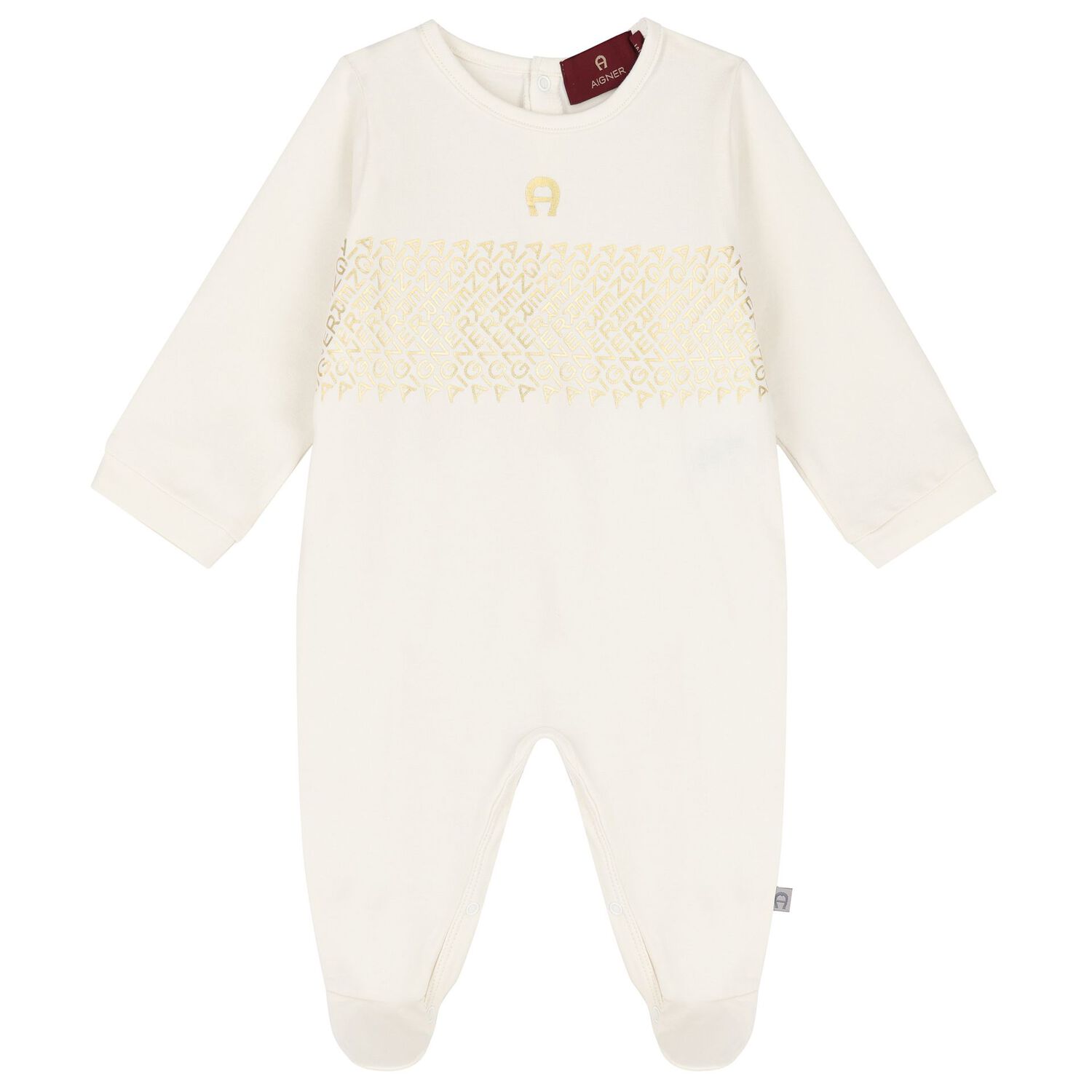 Ivory & Gold Logo Babygrow & Hat Gift Set, 1, hi-res image number null