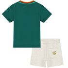 Younger Boys Green & Beige Logo Shorts Set, 1, hi-res