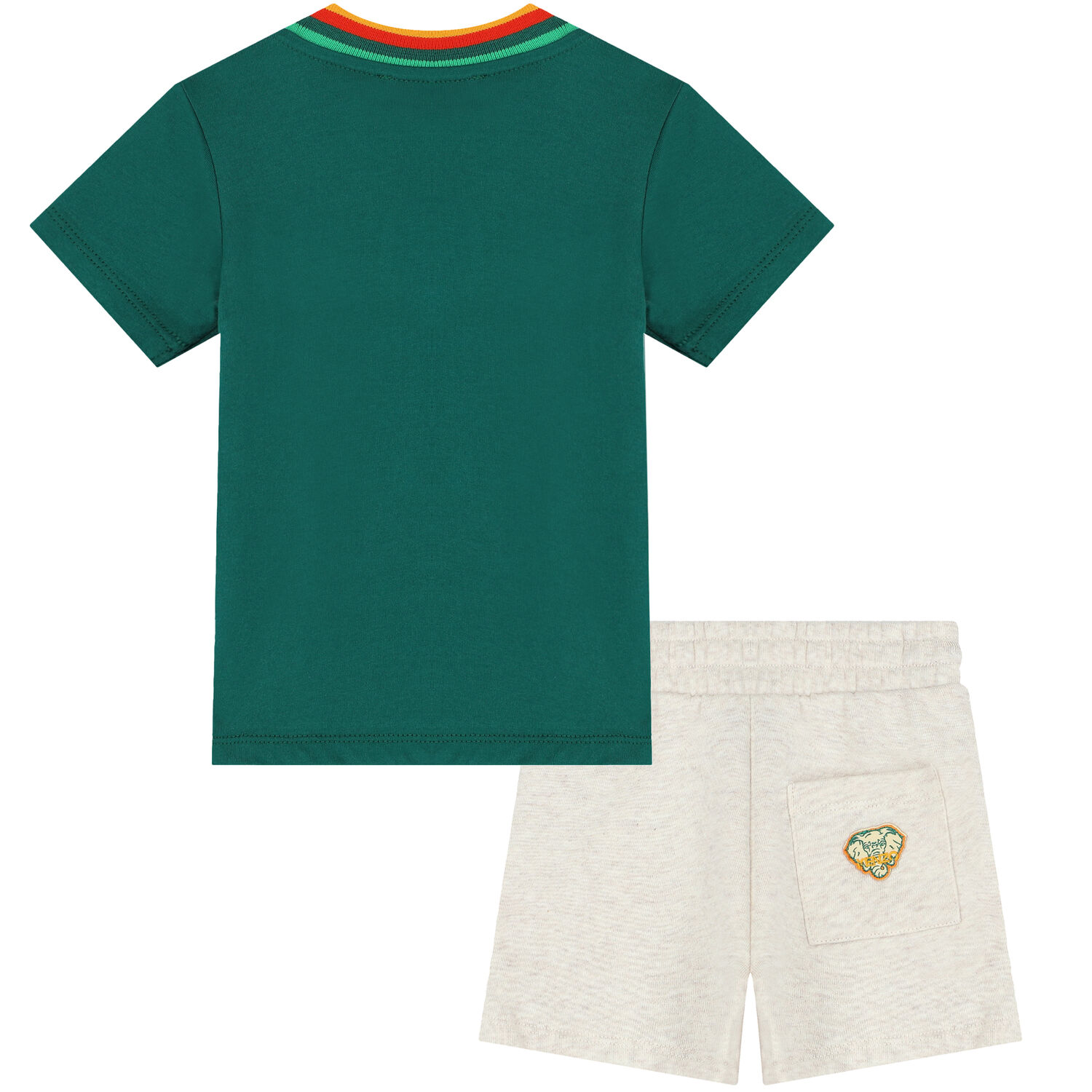 Younger Boys Green & Beige Logo Shorts Set, 1, hi-res