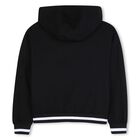 Black Logo Hooded Zip Up Top, 1, hi-res