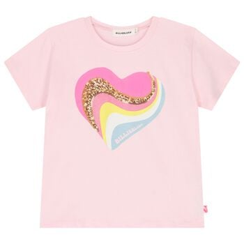 Girls Pink Embellished Heart T-Shirt
