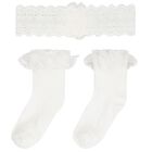 Baby Girls White Headband & Socks Set, 1, hi-res