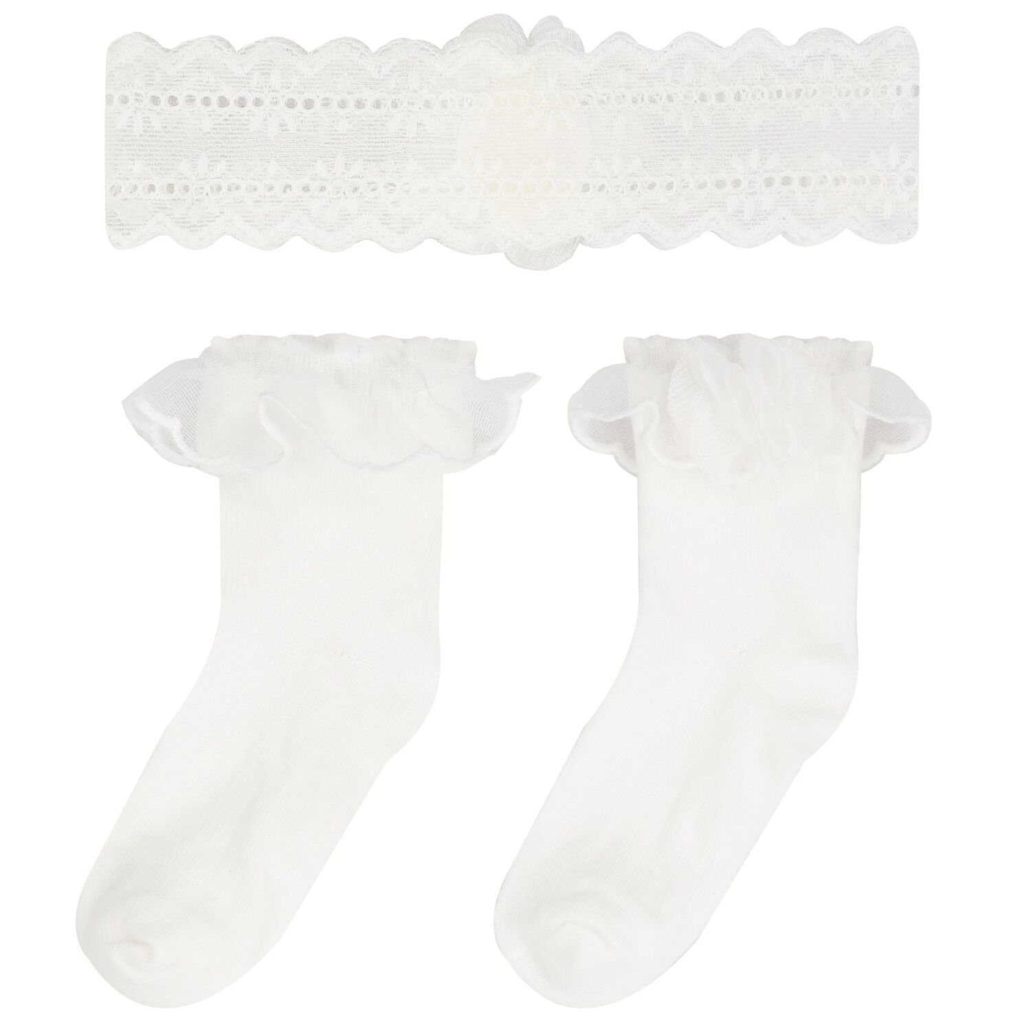 Baby Girls White Headband & Socks Set, 1, hi-res