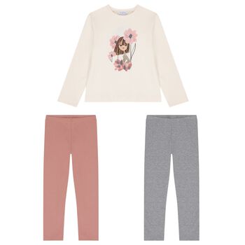 Girls Ivory, Pink & Grey Leggings Set