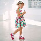 Girls Blue, Ivory & Pink Floral Satin Dress, 2, hi-res