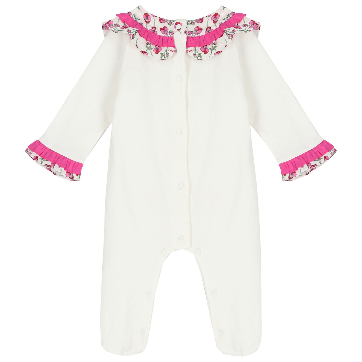 Baby Girls White & Pink Liberty Babygrow, 1, hi-res