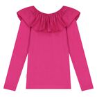 Girls Pink Ruffle Long Sleeve Top, 2, hi-res