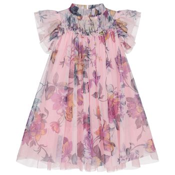 Girls Pink & Purple Floral Tulle Dress