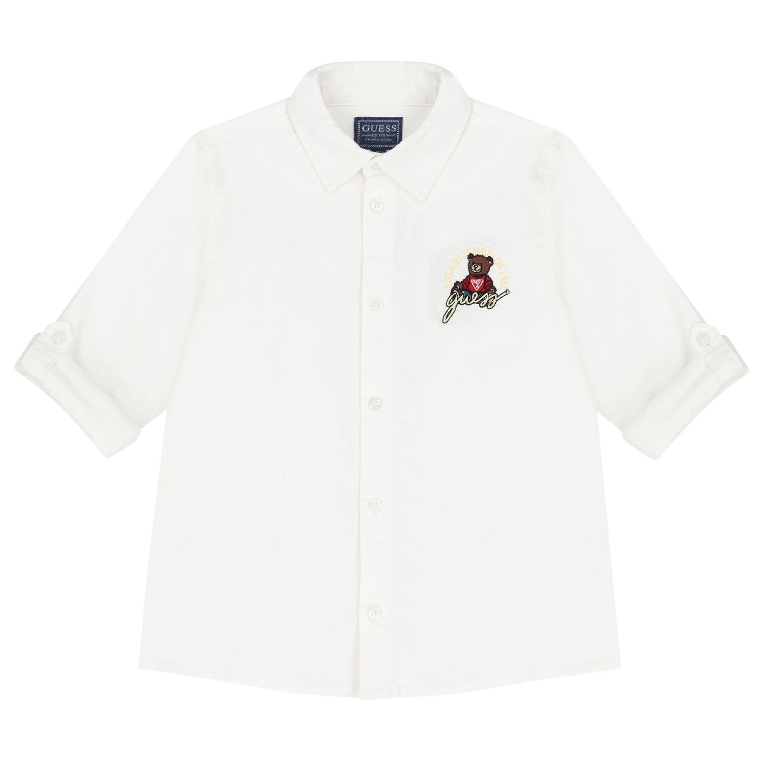 Boys White Teddy Bear Logo Shirt, 1, hi-res