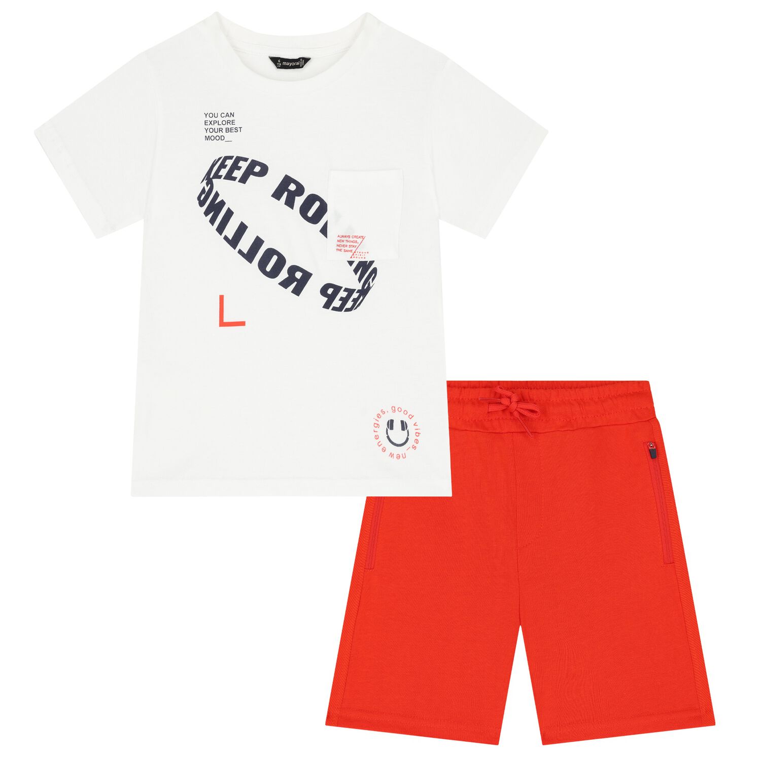 Boys White & Red Shorts Set, 4, hi-res image number null