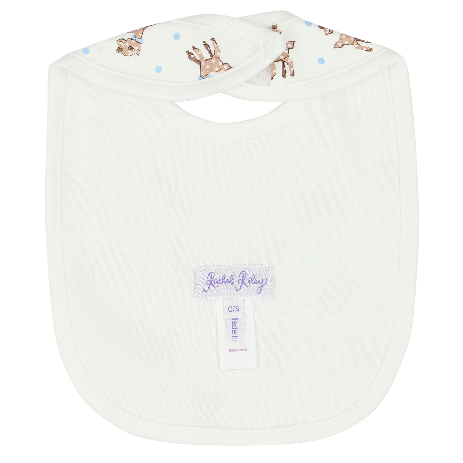 Baby Boys Ivory & Blue Fawn Bib, 1, hi-res