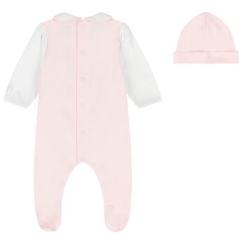 Baby Girls Pink & White Babygrow Set
