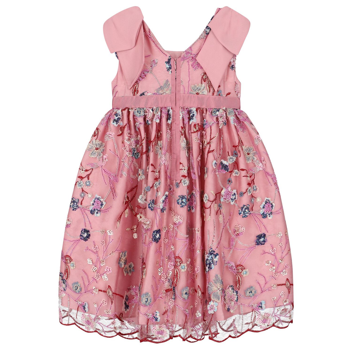 Girls Pink Floral Embroidered Dress, 1, hi-res image number null