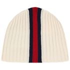 Ivory Web Striped Knitted Baby Hat, 2, hi-res