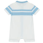 Baby Boys White & Blue Polo Romper, 1, hi-res