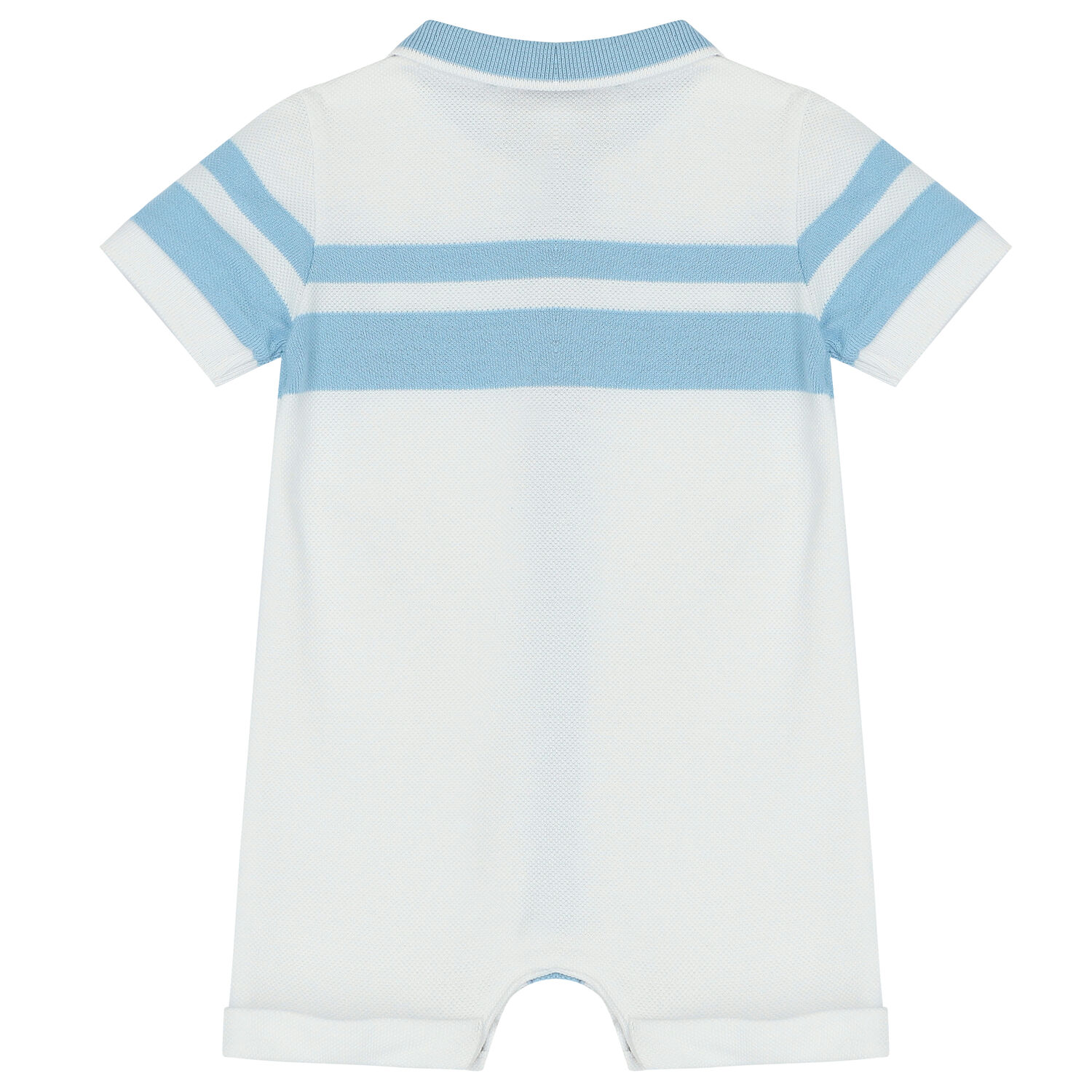 Baby Boys White & Blue Polo Romper, 1, hi-res