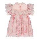 Baby Girls Glittery Pink Floral Tulle Dress , 1, hi-res