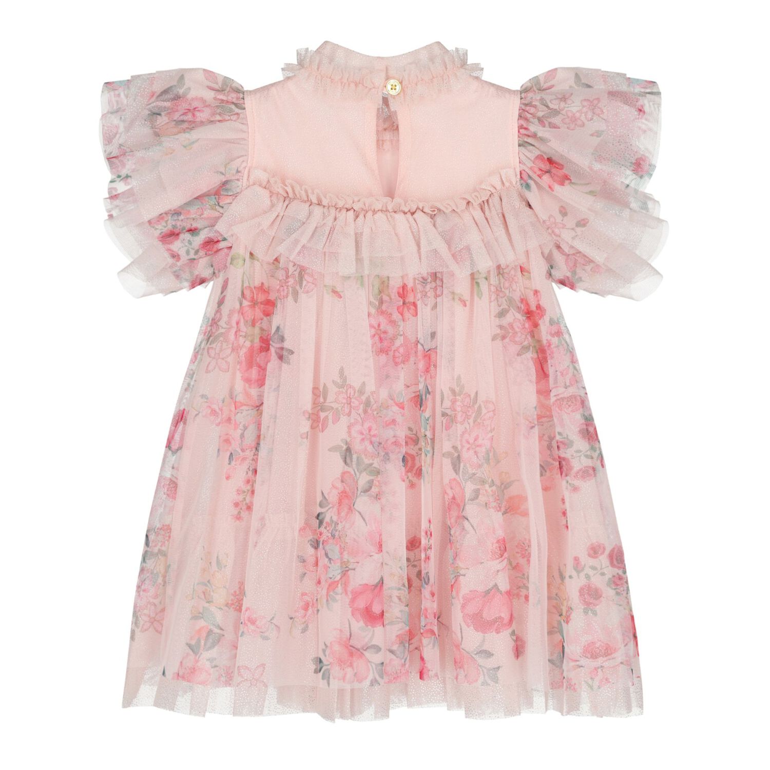 Baby Girls Glittery Pink Floral Tulle Dress , 1, hi-res