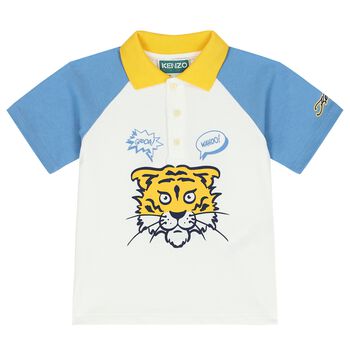 Younger Boys Ivory Tiger Logo Polo Shirt