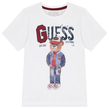 Boys White Teddy Bear Logo T-Shirt