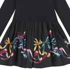 Younger Girls Black Bow Dress, 3, hi-res