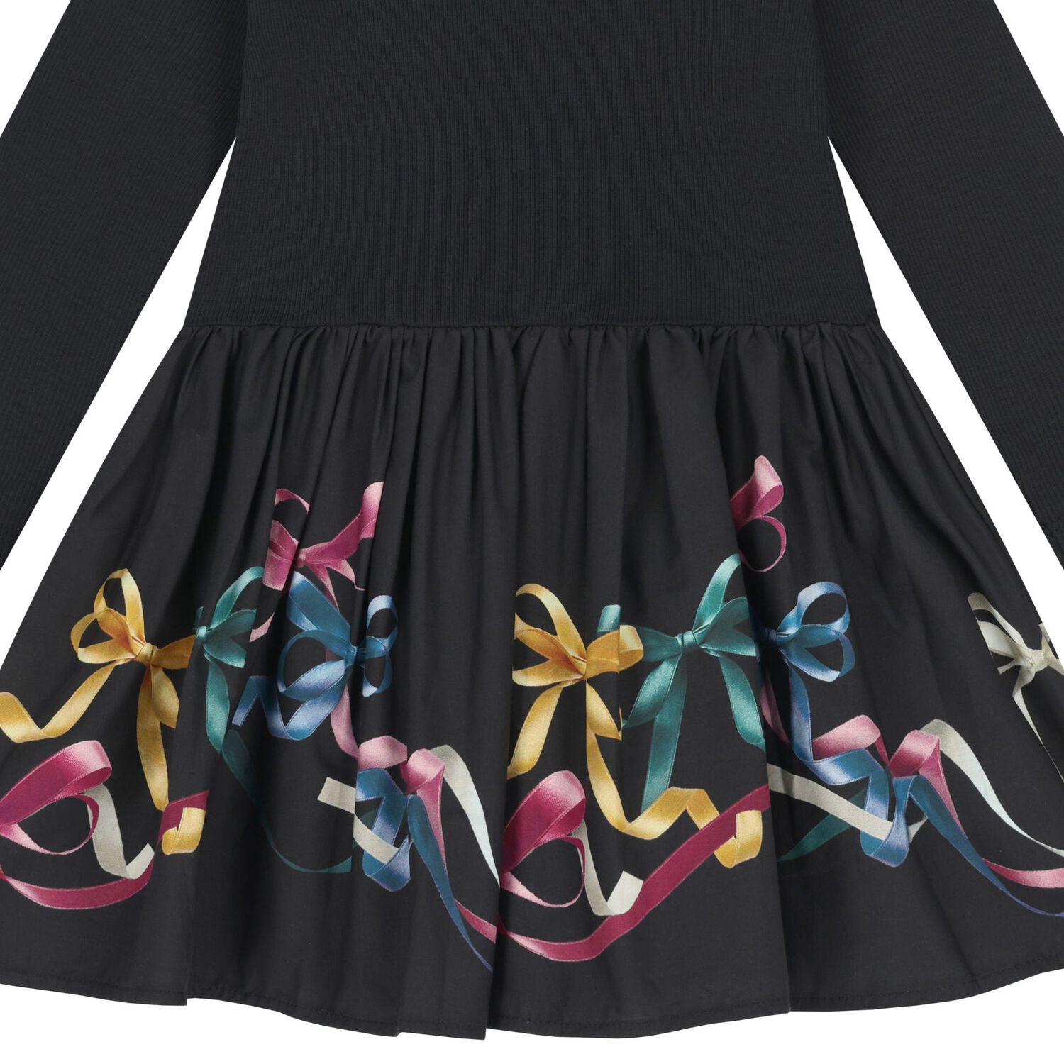 Younger Girls Black Bow Dress, 3, hi-res