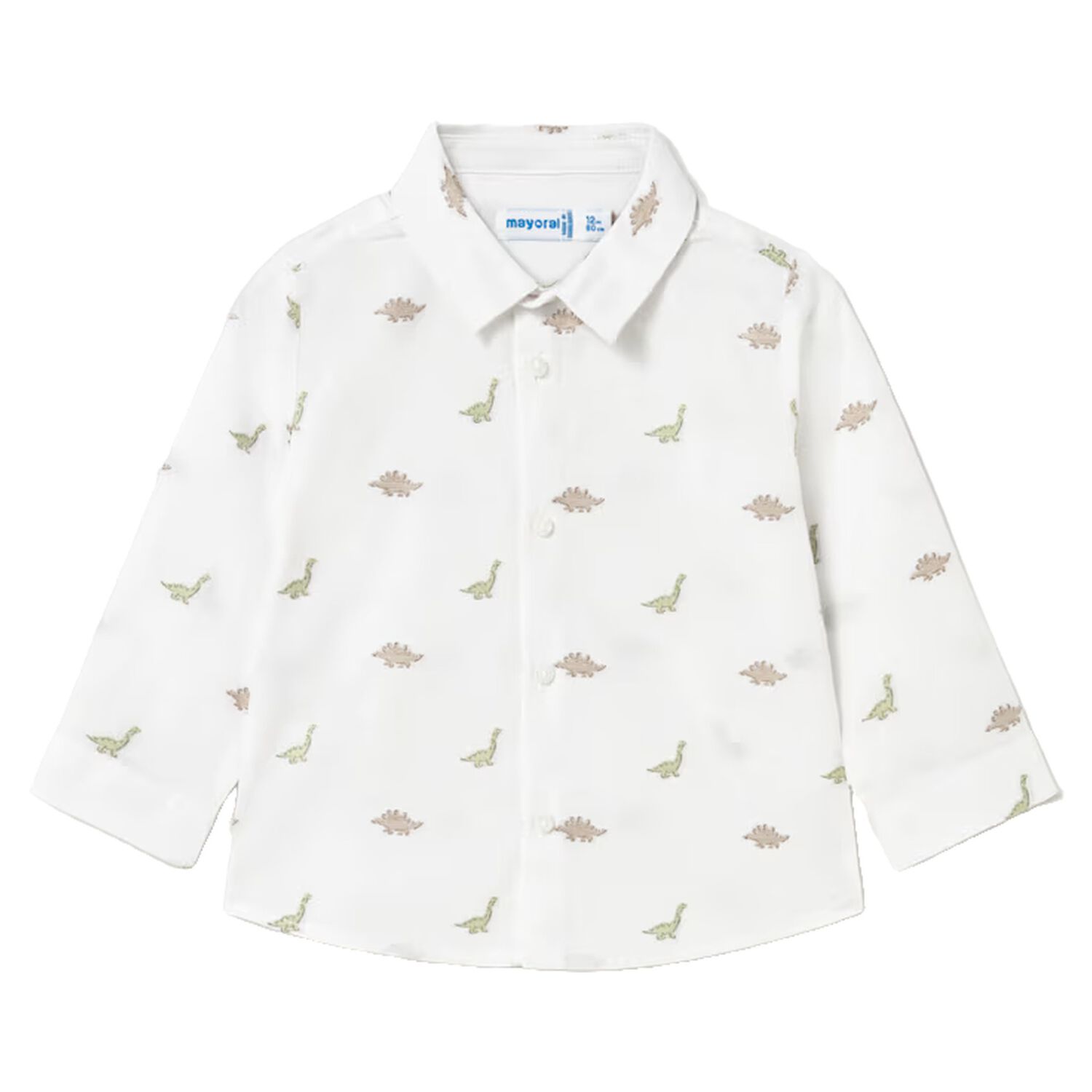 Baby Boys White Dinosaur Shirt, 1, hi-res