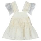 Girls Ivory Ruffled Dress, 2, hi-res