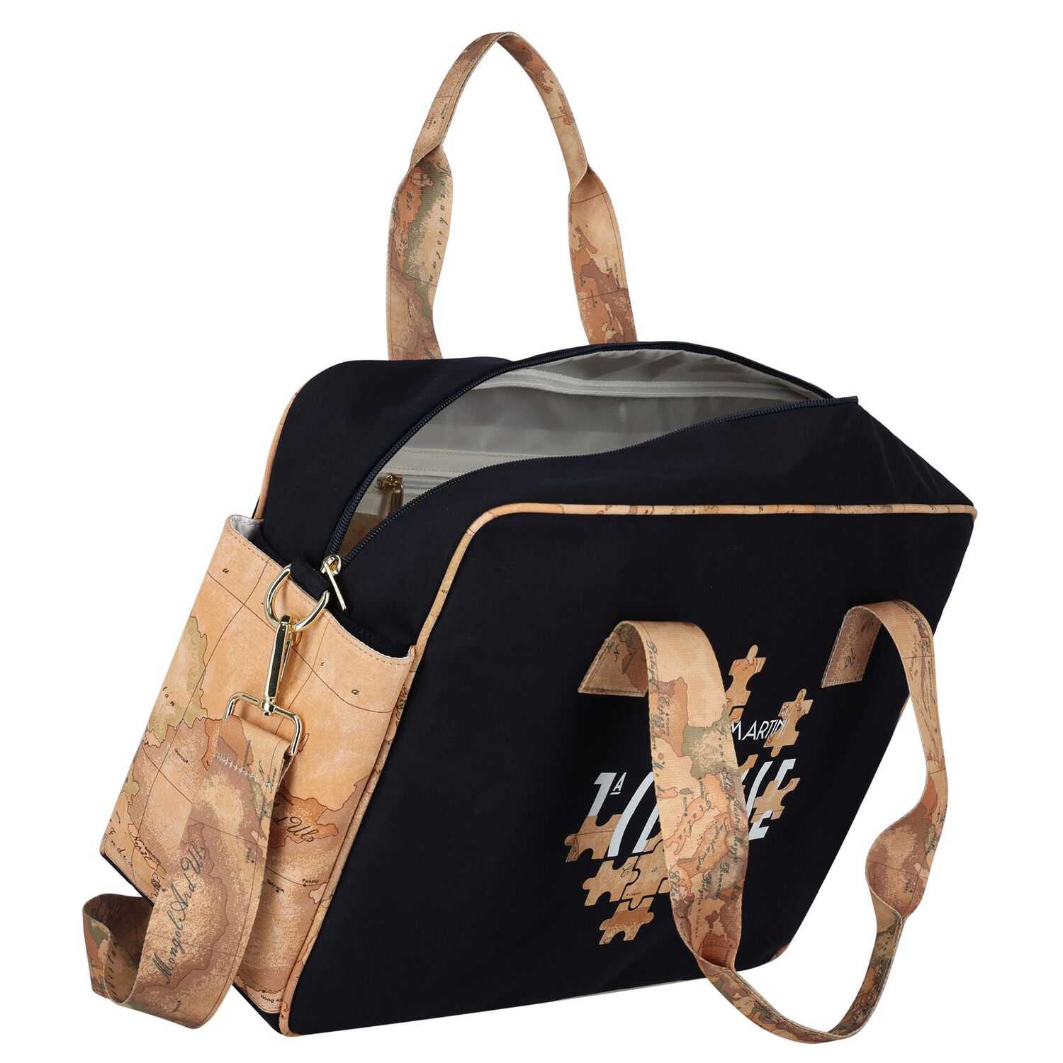 Navy Blue & Beige Geo Map Logo Baby Changing Bag, 1, hi-res