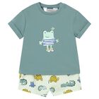 Baby Boys Green Frog Shorts Set, 3, hi-res