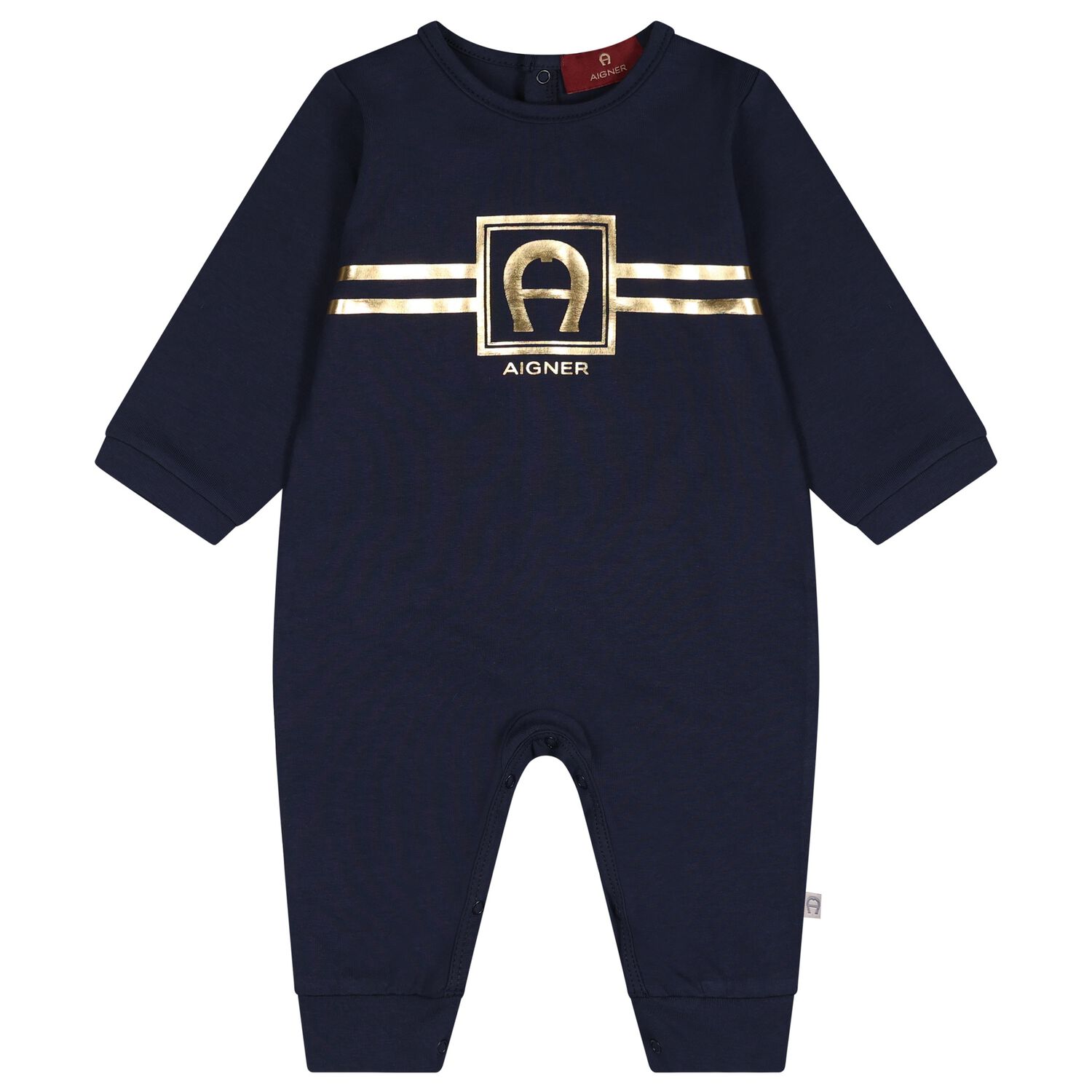 Baby Boys Navy Blue & Gold Logo Romper, 2, hi-res