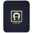 Baby Boys Navy Blue & Gold Logo Blanket, 3, hi-res
