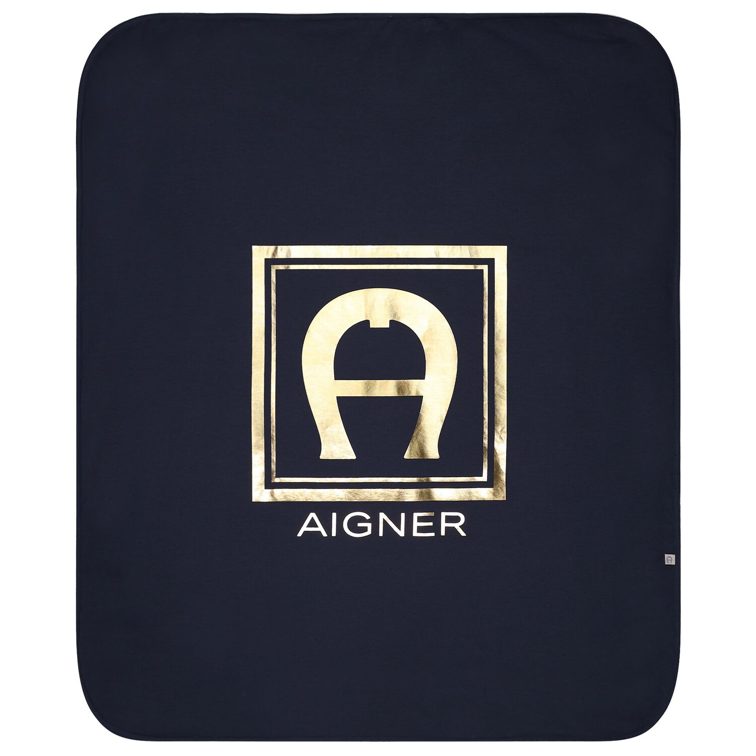 Baby Boys Navy Blue & Gold Logo Blanket, 3, hi-res