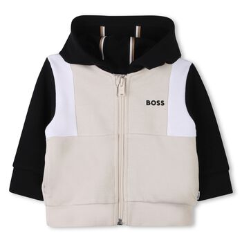 Younger Boys Beige & Black Logo Zip Up Top
